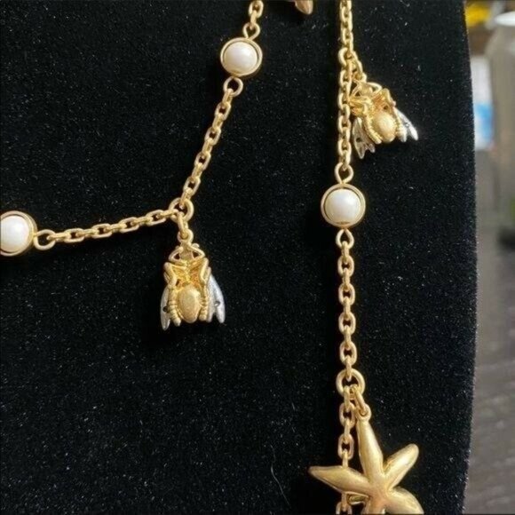 NWOT Tory Burch Gold Bee Pearl Long Necklace - Picture 2 of 7